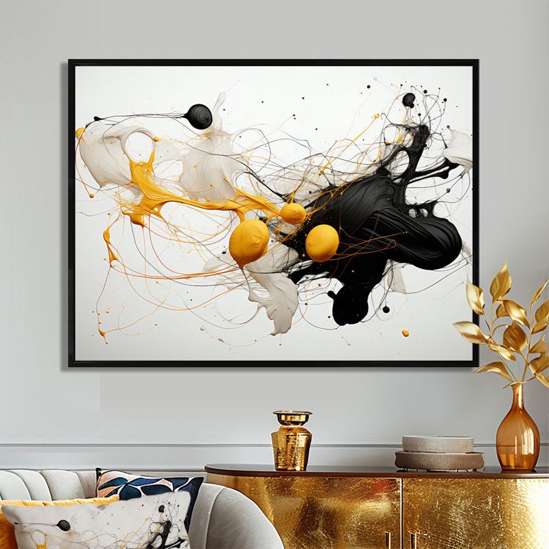 Danse de l'abeille, délicats nuages d'encre - Art mural abstrait à l'encre liquide, H 12 po x l 20 po x P 1 po