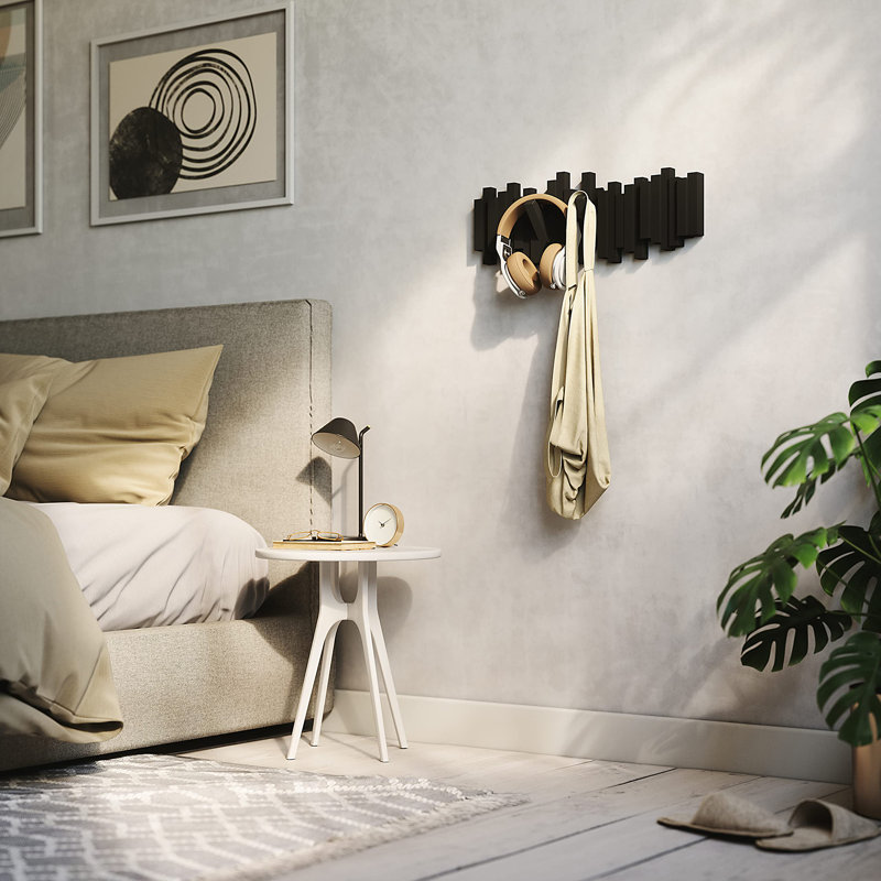 Wall-Mounted Coat Rack Rail Hook, Black