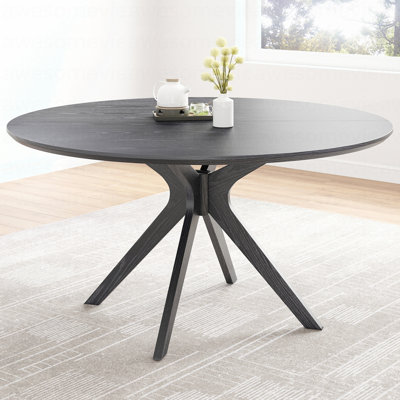 47.2" Solid Wood Round Dining Kitchen Table for 4-6 People with Intersecting Pedestal Base