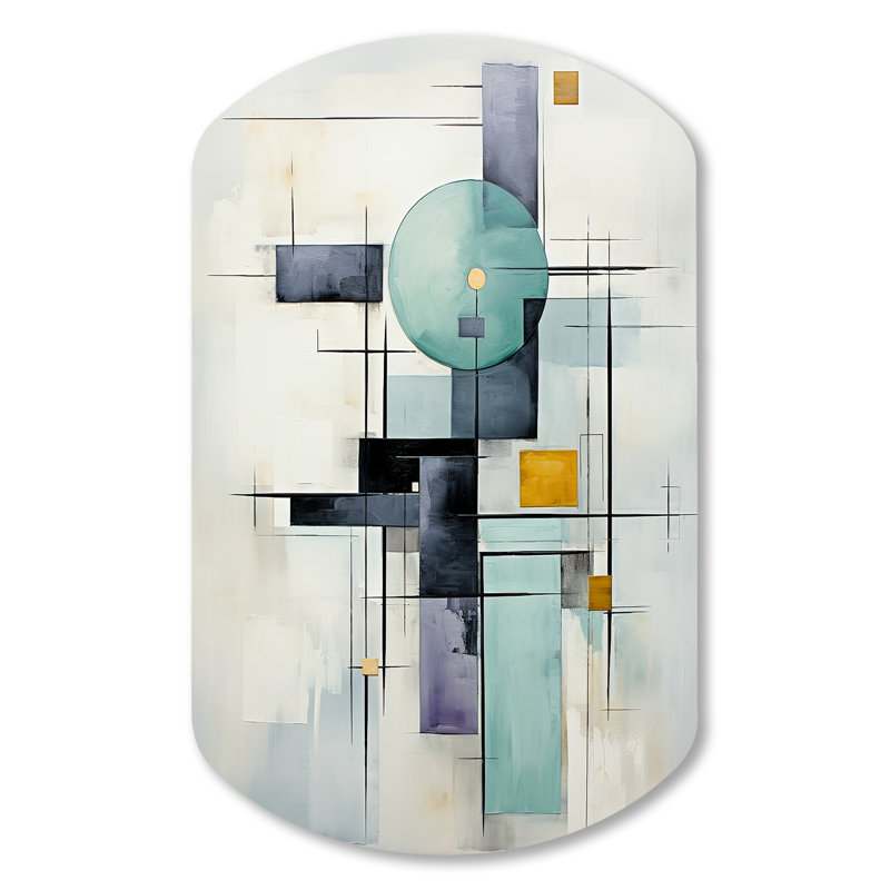 White Blue Suprematism Harmonious Convergence II - Abstract Cylinder Shape Asymmetric Metal Wall Art, 31" H x 19" W x 1" D