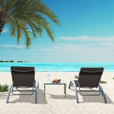 Chaise Lounge & Side Table Set – 2 Adjustable Lounges + 1 Side Table, All-Weather Comfort by Winston Porter