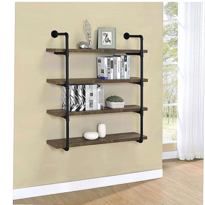 Black and vintage oak 40-inch wall shelf
