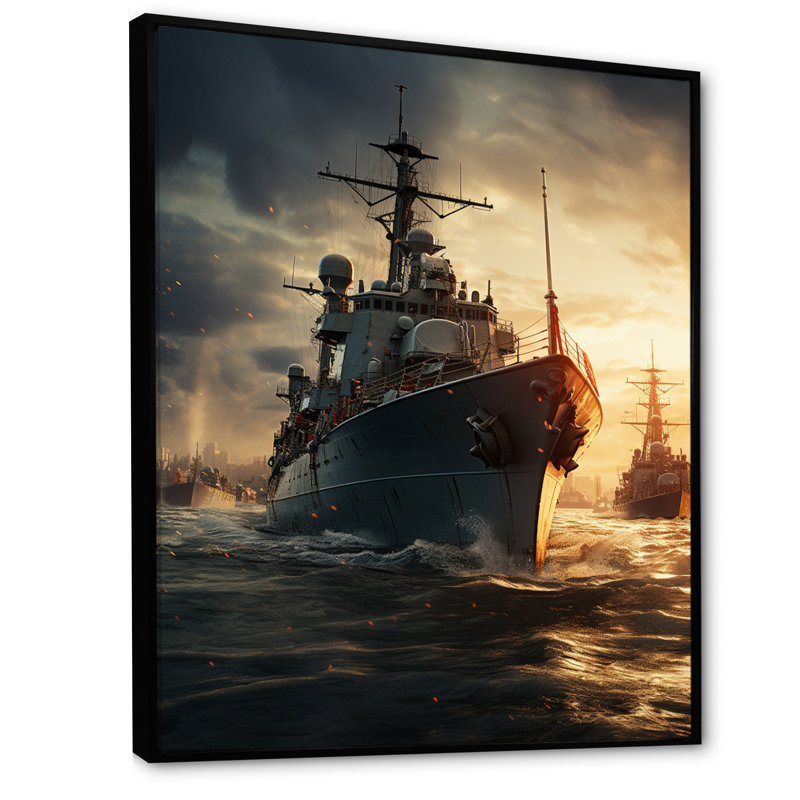 Marine militaire sur toile, Cadre flottant noir, H 32 po x l 16 po x P 1 po