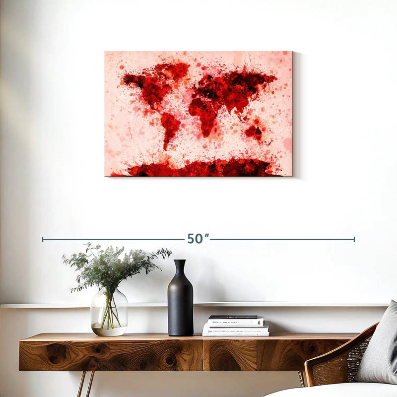 Éclaboussures de peinture sur la carte du monde Aliaz - rouge, H 20 po x l 30 po