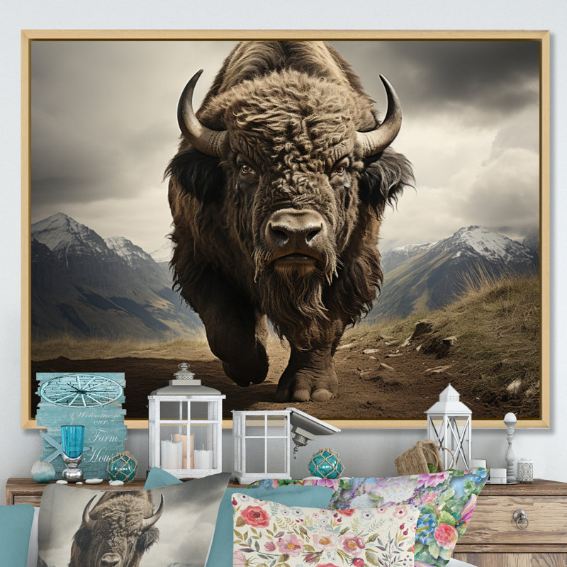 «Bison Protrait III», reproduction sur toile flottante, Naturel, H 24 po x l 32 po x P 1 po