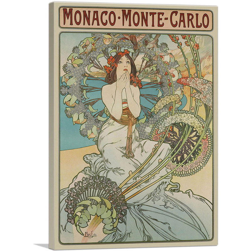 «Monaco Monte, Carlo» par Alphonse Mucha, reproduction d'art, H 18 po x l 12 po x 1,5 po