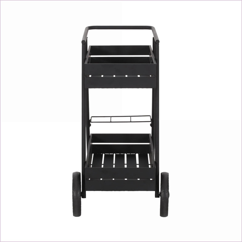 Chariots de bar Chariot-bar en fer industriel moderne avec porte-bouteilles et amp; Roues | L 27,25 po x P 17 po x H 31,75 po | Fer | Argent mat