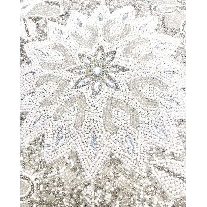 Handmade Beaded Snowflake White and Silver Throw Pillow