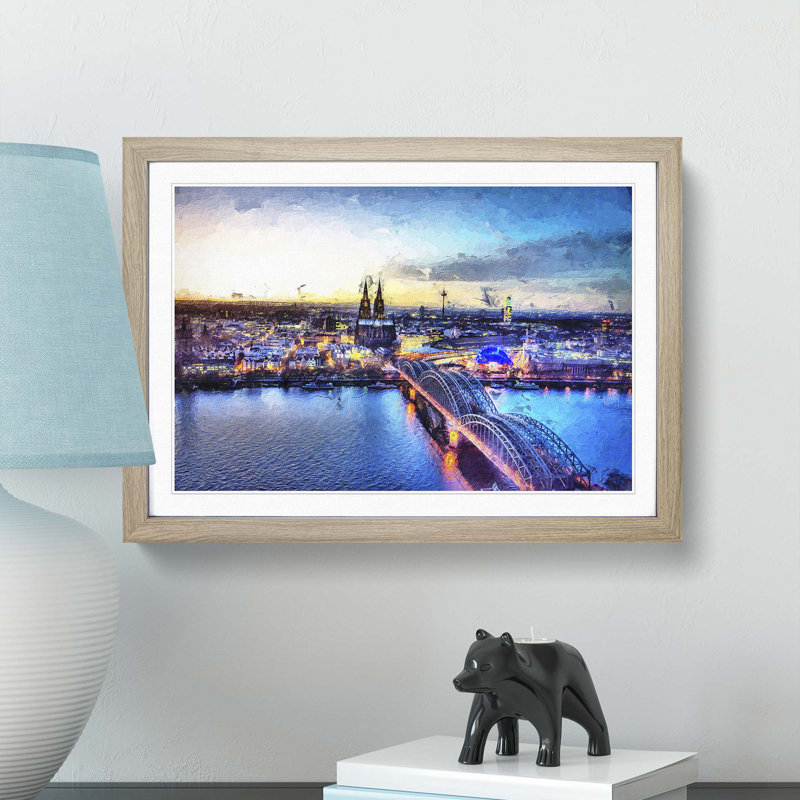Hohenzollern Bridge in Cologne Germany - Picture Frame Painting Print, Oak Framed, 48cm H x 65cm W x 2cm D