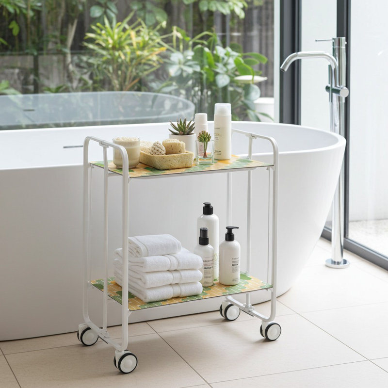 Yates Serving Cart, Yellow/Green, White