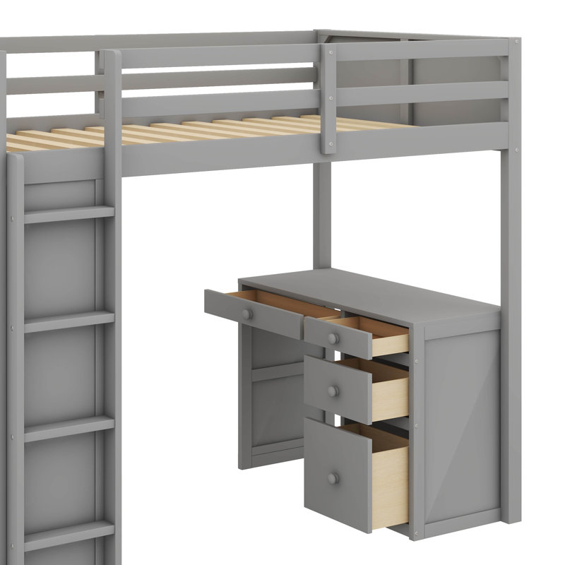 Lit mezzanine moderne avec échelle et tablettes, Gris
