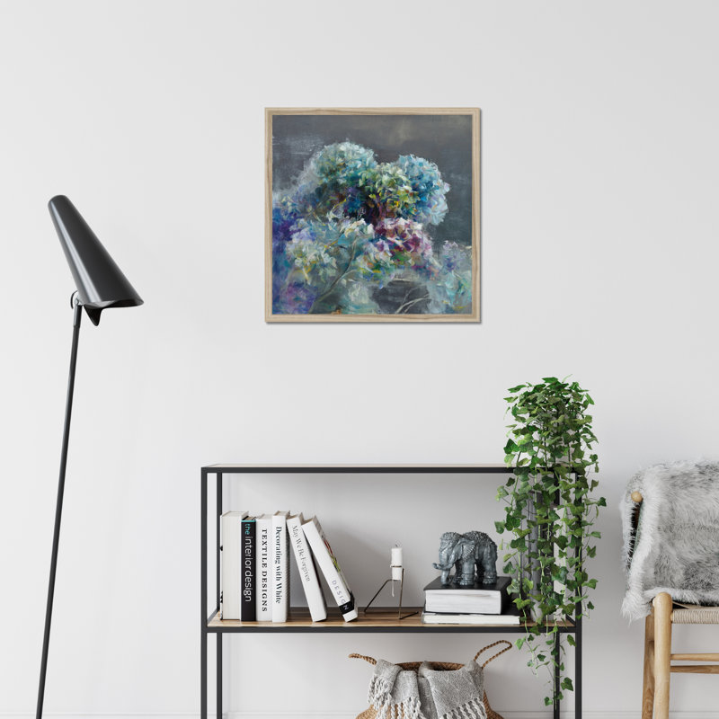 Abstract Hydrangea Dark by Danhui Nai - Painting, 55cm H x 55cm W, Natural Wood Framed Paper Print