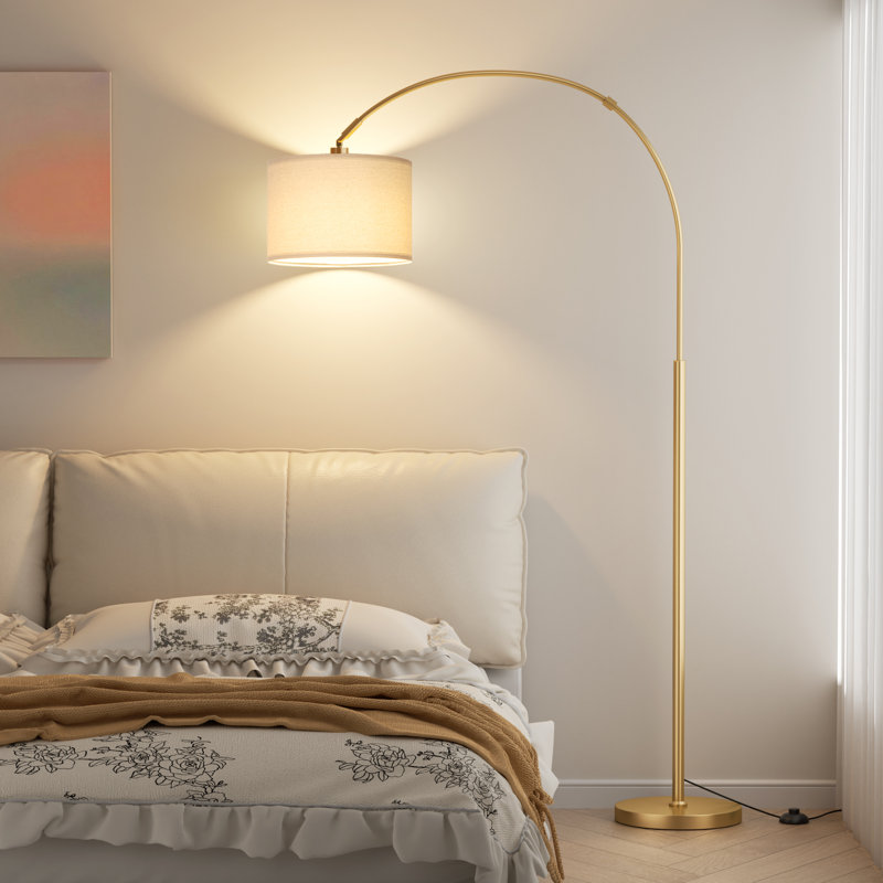 Lampe sur pied 70 po à intensité variable avec télécommande pour salon, Doré