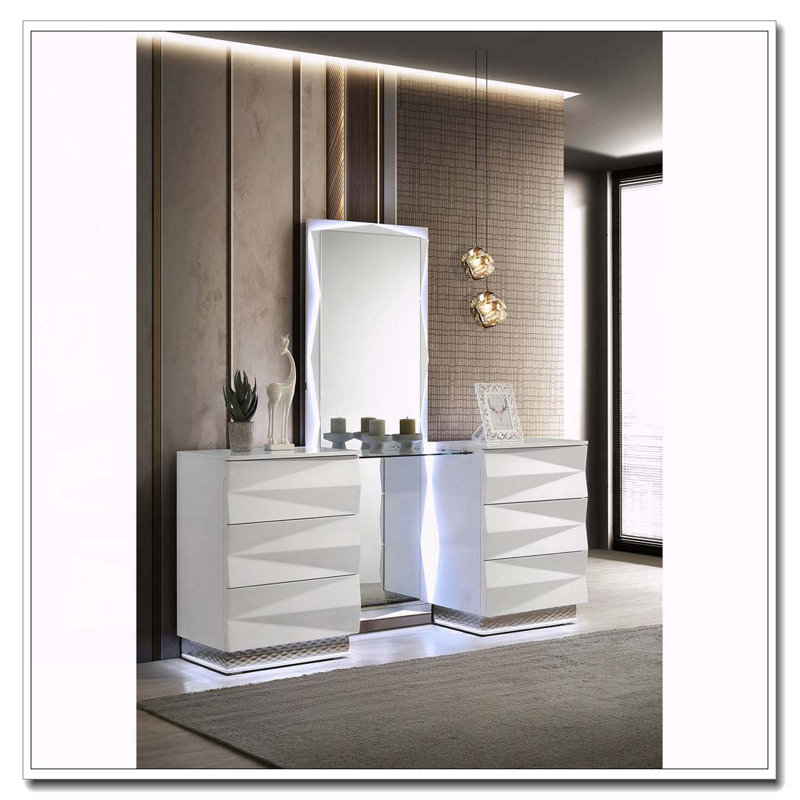 Ensemble coiffeuse blanche avec miroir, tiroirs de rangement, style contemporain