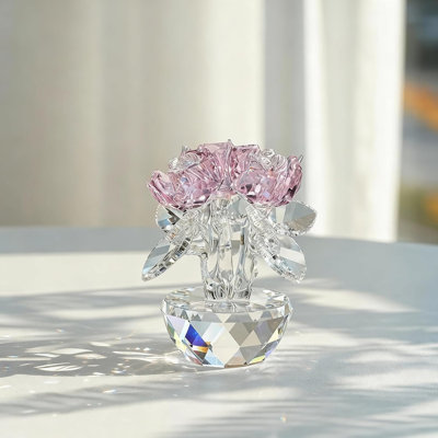 Pink crystal rose bouquet figurine