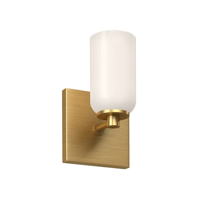 Brushed Gold Direct Wired Electric Wall Sconce with Opal Glass Shade