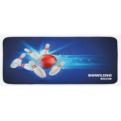 Bowling Strike Image Red Ball And Classical Pins In Vivid Composition Red Aqua Blue Kitchen Mat -  East Urban Home, 57D847936716438AB61F494ABCFAF2B1