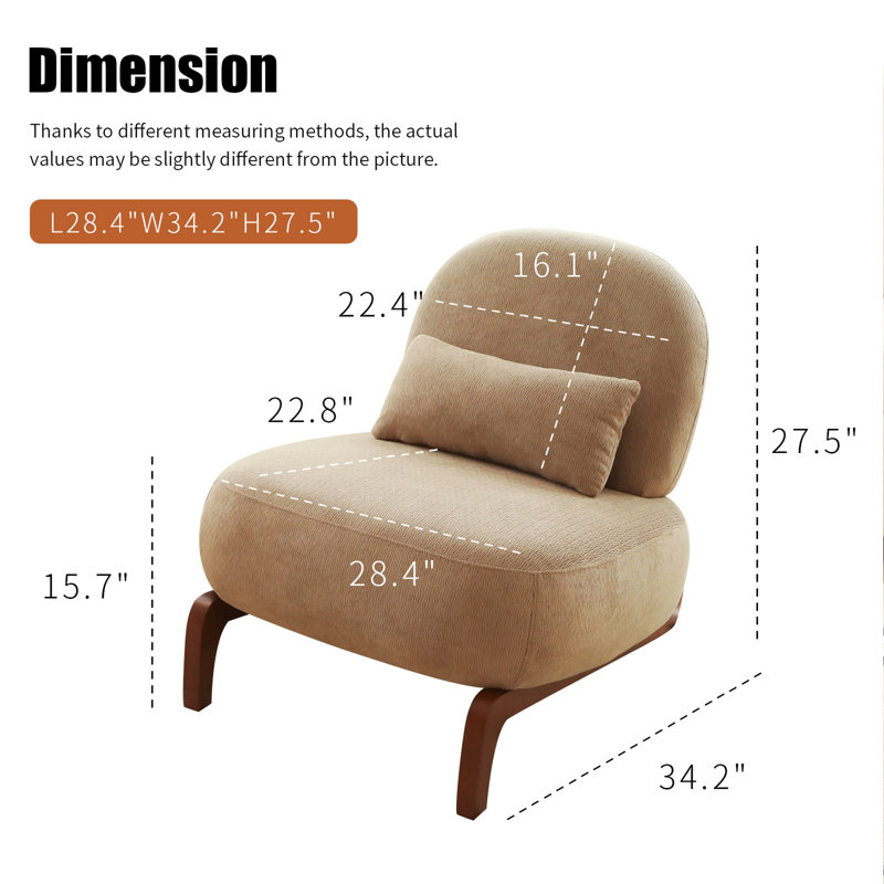 Mignon fauteuil d'appoint avec pieds en bois massif et coussin en tissu doux de couleur chameau