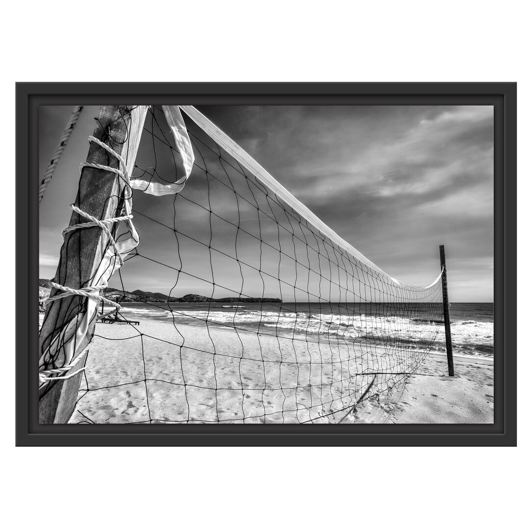 Gerahmtes Wandbild Volleyballnetz am Strand