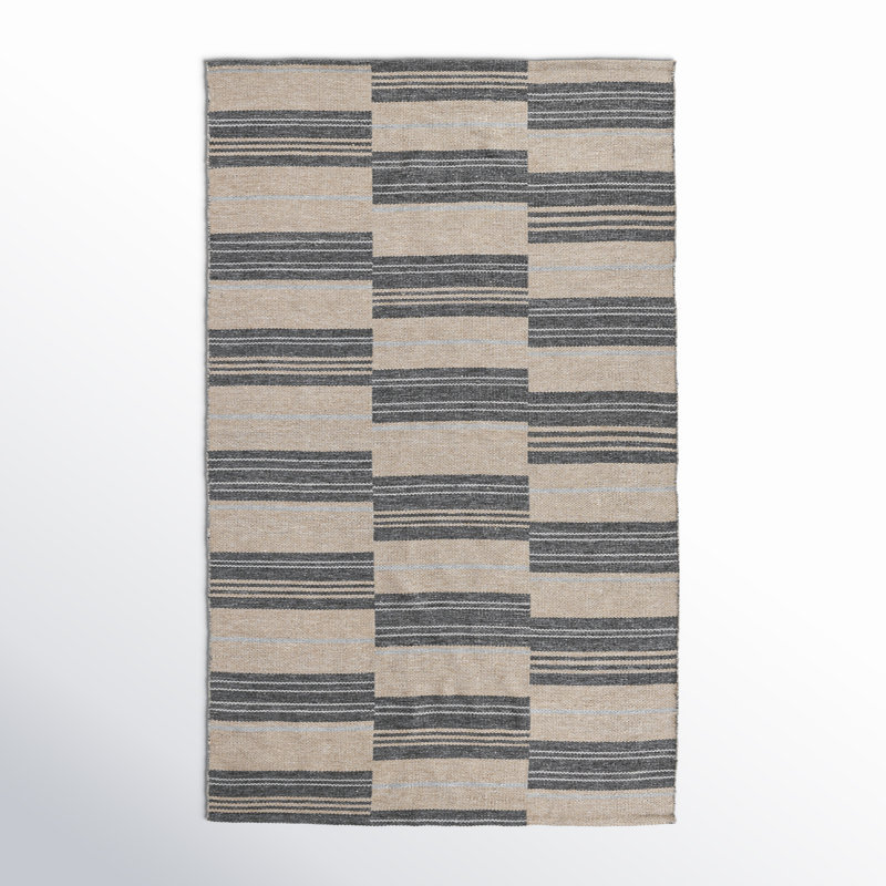 Cindy Indoor Outdoor Handwoven Stripe Charcoal Area Rug, Rectangle 5' x 8'