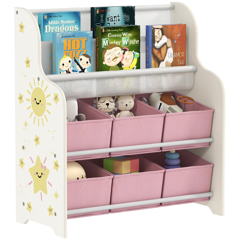 AIYAPLAY Kids Storage Unit Toy Organiser 6 Fabric Drawers Book Rack Pink