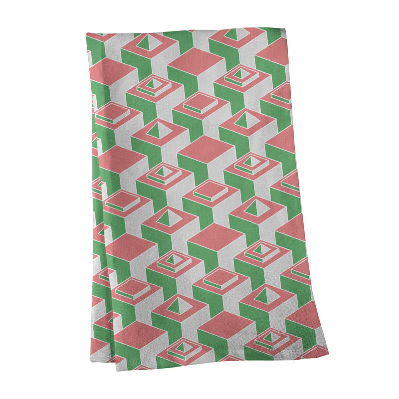 Patricia Geoffrey Tea Towel Kitchen Towel, Green/Dark Pink, Poly Twill