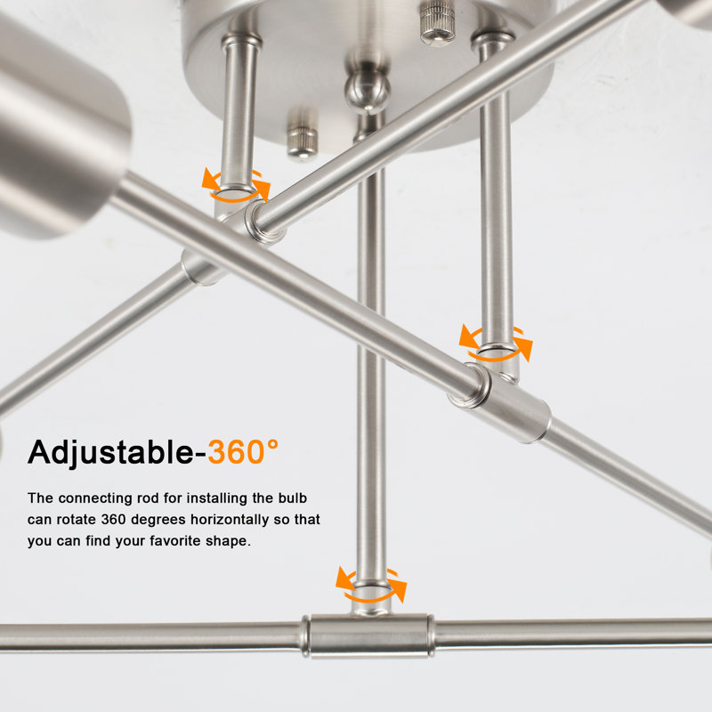 Dorae 6 - Light Dimmable Sputnik Modern Linear Chandelier Semi Flush Mount Ceiling Light, Nickel