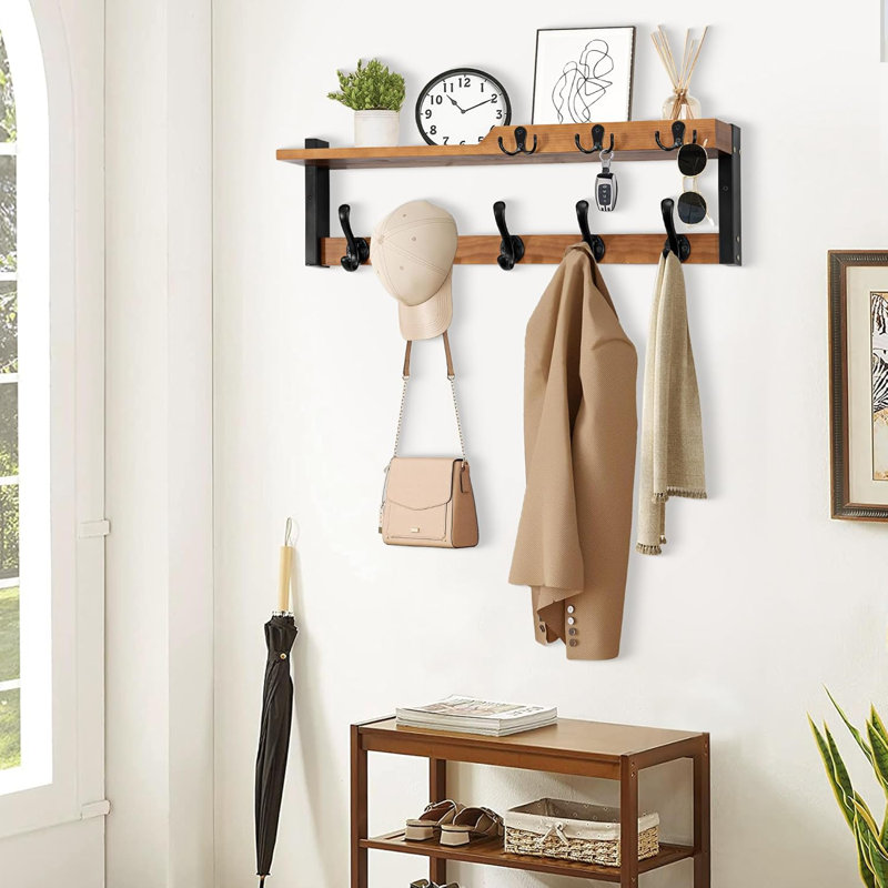 Portemanteau mural 4 en 1 avec tablette et porte-manteaux 25,2 po