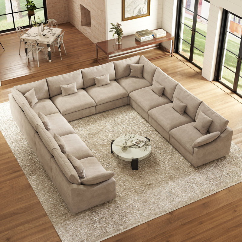 Upholstered U-shaped Symmetrical Sectional , Khaki