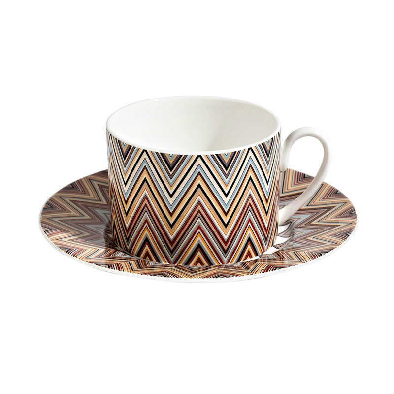 Missoni Tea Cup & Saucer ZIG ZAG Set of 2 in Luxury Box Jarris diam. 3.3in, H 2.3in, cap. 7.5 oz, Saucer diam. 6in