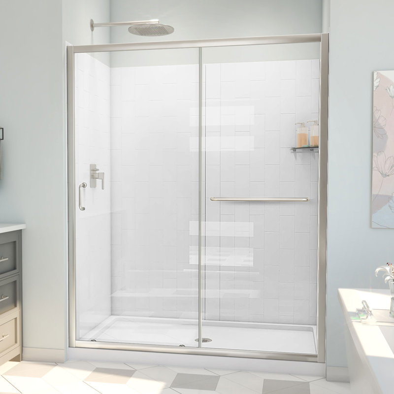 60" W x 30" D x 78" H Semi-Frameless Rectangle Shower Kit, Brushed Nickel