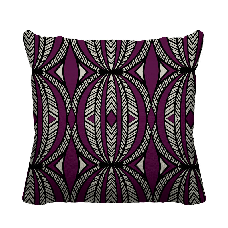 Coussin décoratif intérieur / extérieur Kiva Abstract Tribal, L 17 po x H 17 po, Mauve