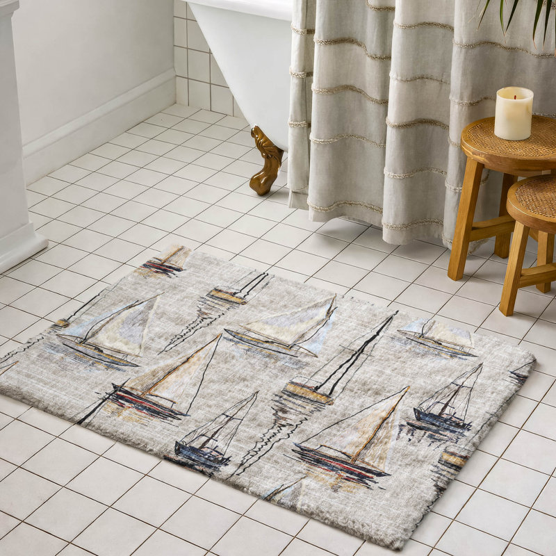 Premium Machine Washable Dream Shag ADS153 Sailboat Rug, Ivory, 2'6" x 3'10"