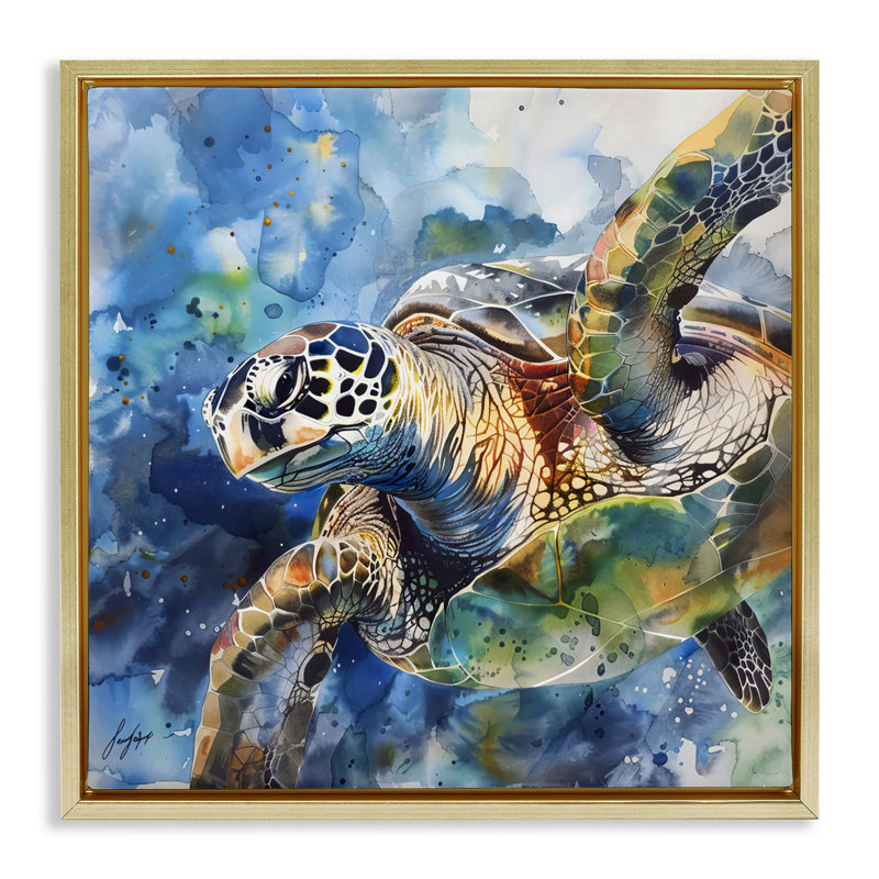 Cadre flottant aquarelle éclaboussures de tortues de mer, design Creative Studio, H 25 po x l 25 po