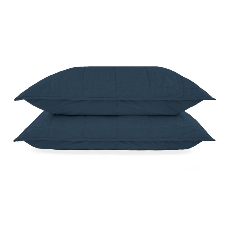 French Linen Box Stitch Quilted Sham Set, King, Baltic