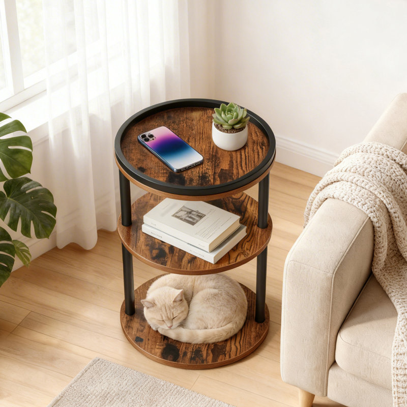Table de bout ronde 11,8 po avec tablettes de rangement à 3 niveaux 