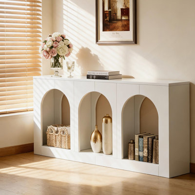 Stylish Arches Side Table, Entryway Table With Three Arched Cutouts For Storage And Display, Stable And Versatile Console Table