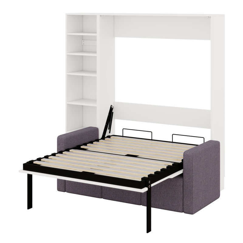 Lit escamotable multifonctionnel avec canapé et tablettes