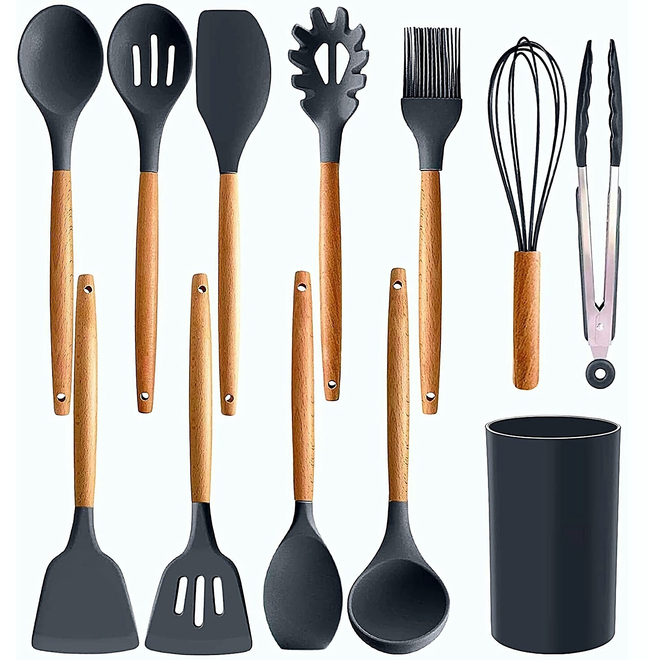 12pcs/set, Silicone Utensil Set, Kitchen Utensil Set, Safety Cooking  Utensils Set, Non-Stick Cooking Utensils Set With Wooden Handle, Washable  Modern