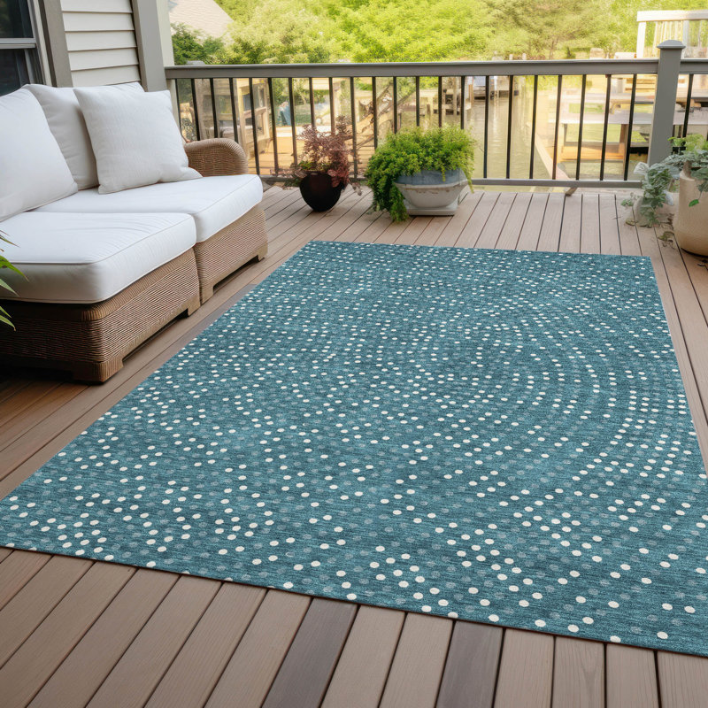 Teal Synthetic Flat Woven Washable 3' x 5' Area Rug