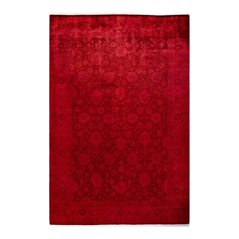 Tapis rouge noué à la main Mazzi, unique en son genre
