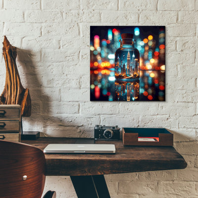«City In The Bottle» par Rey Klimt, art mural en verre acrylique
