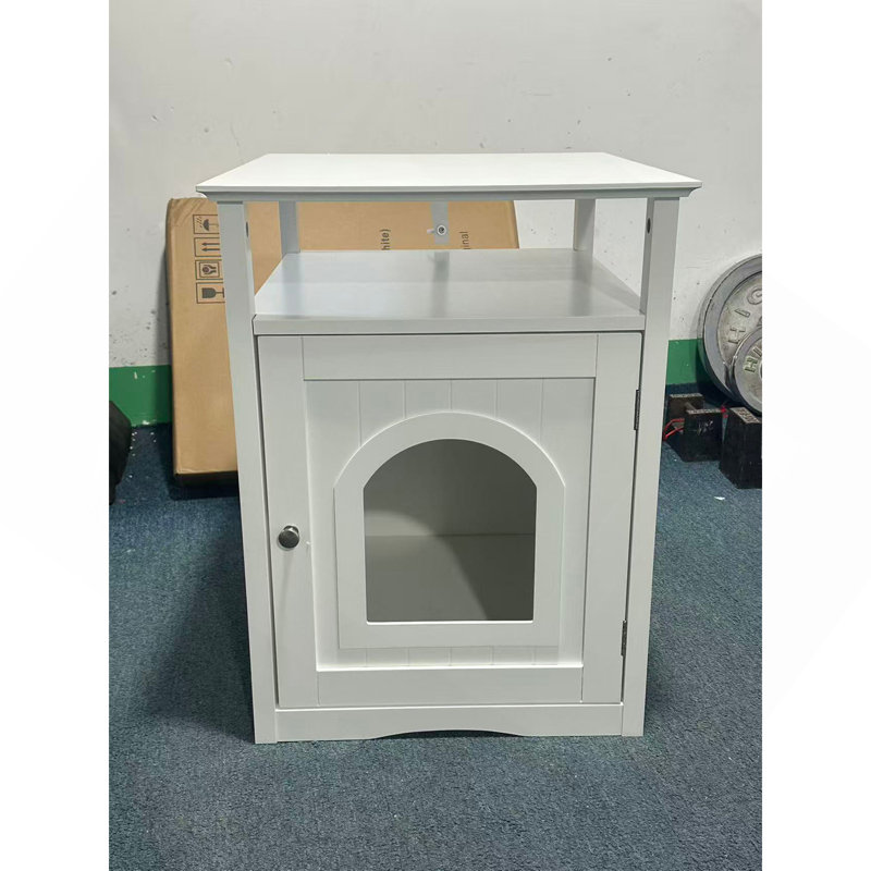 Meuble de litière pour chat, maison de chat d'intérieur en bois avec armoire fermée, meuble de litière caché avec tablette de rangement, table d'appoint moderne pour salon ou chambre à coucher