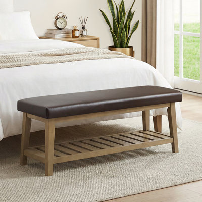 Faux Leather Upholstered Solid Wood Entryway Storage Bench