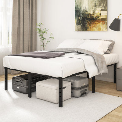 18" Black Metal Platform Bed Frame, King No Box Spring Needed, Slots for Headboard Attachment, No Noise