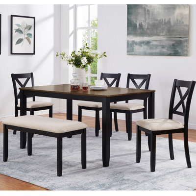 6-Piece Dining Table Set with Bench, Classic Wooden Dining Table Set for 6, Timeless Farmhouse 6-Person Dining Table Set
