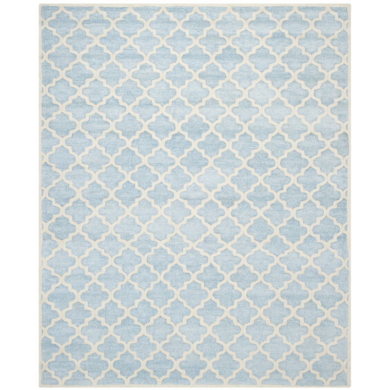 Mist Blue Hand-Tufted Geometric Wool Area Rug, 3' x 5'