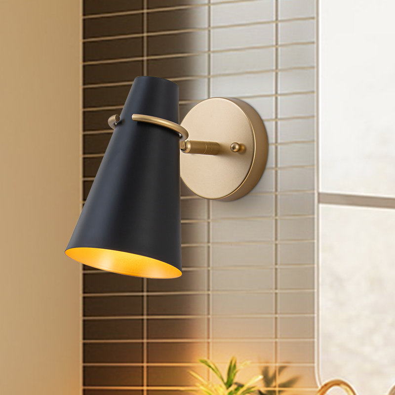 1 - Light Adjustable Armed Cone Wall Sconce, Black