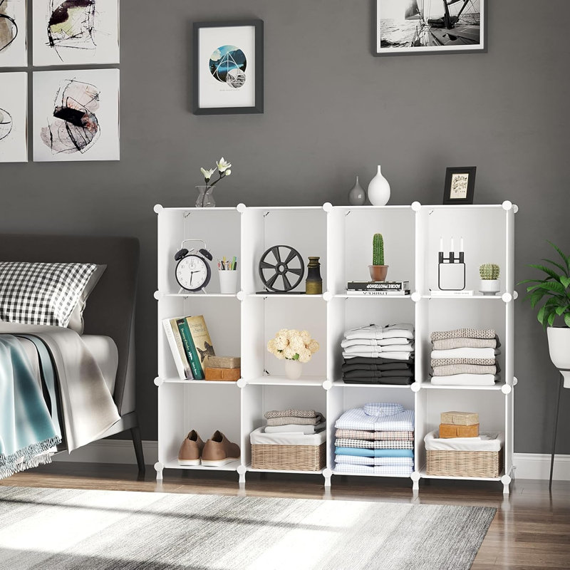 Rangement pour 8 cubes, étagère de rangement pour garde-robe, étagère à bibliothèque, tablettes de rangement empilables pour placard, chambre à coucher, maison, bureau, blanc