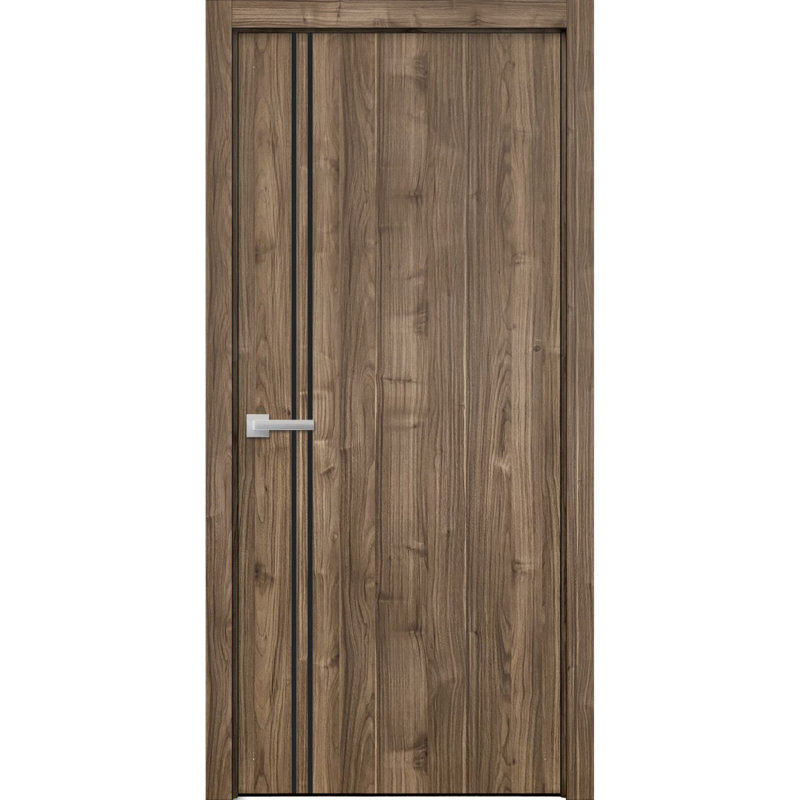Porte intérieure moderne en bois avec quincaillerie | Planum 0016 noyer | Garnitures à panneau simple | Portes de salle de bain robustes